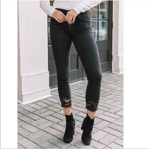 AGOLDE Black Distressed Raw Hem Skinny Cropped Denim Jean Pants Bottoms size 25